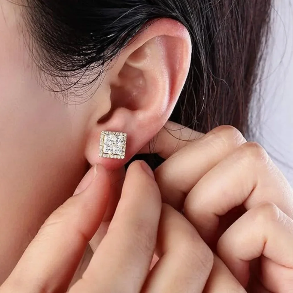 Gold Plated Stud Earrings Cubic Zirconia Stones